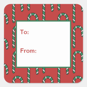 Candy Cane Holiday Festive kerstcadeau-Label Vierkante Sticker