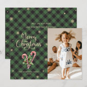 Candy Cane Holly Foto Merry Christmas Kaart (Voorkant / Achterkant)
