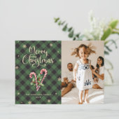 Candy Cane Holly Foto Merry Christmas Kaart (Staand voorkant)