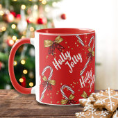 Candy Cane Holly Jolly Modern Festive Kerstmis Mok