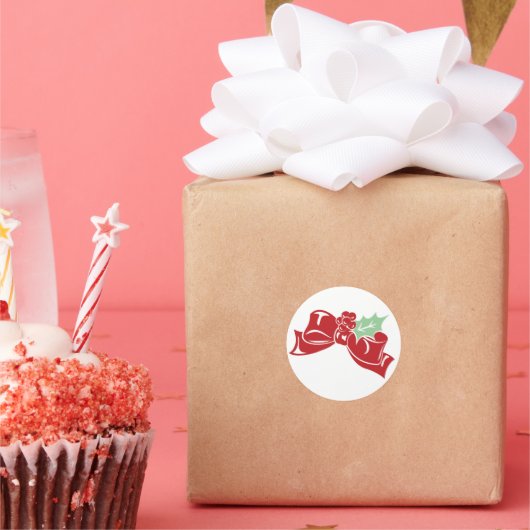 Candy Cane Holly | Red Bow Holiday Sticker (Feest)