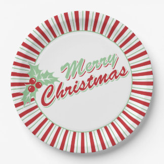 Candy Cane Holly | Retro Kerstpapier Borden Papieren Bordje