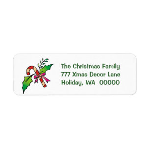 Candy Cane Holly Return Address Vakankerstavond Etiket