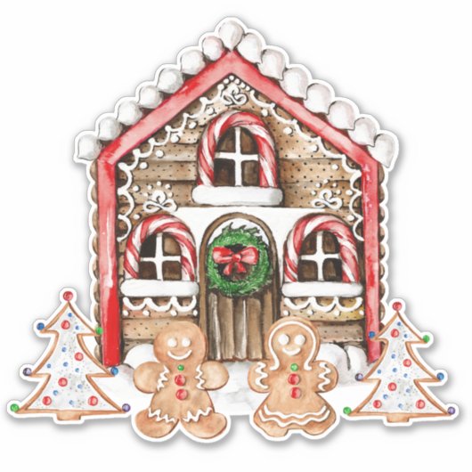 Candy Cane house, gingerbrood boy, meisjesplein Sticker (Voorkant)