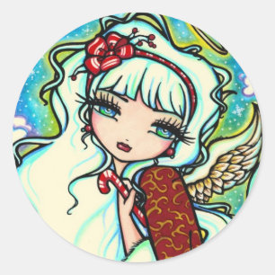 Candy Cane Kerstengel van Hannah Lynn Ronde Sticker