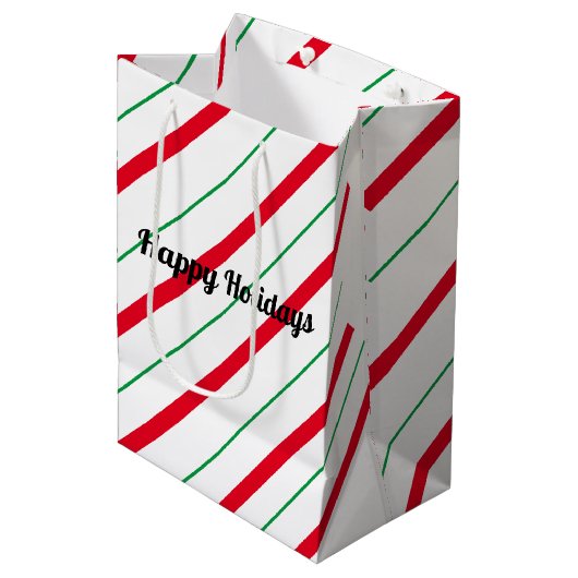 Candy Cane Kerstfeestdag Gift Bag Medium Cadeauzakje (Voorkant Gekanteld)