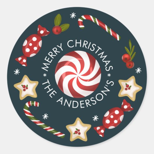 Candy Cane Kerstmis Ronde Sticker (Voorkant)