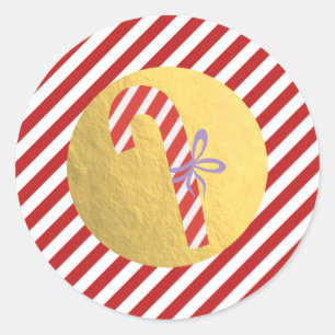 Candy Cane Kerstvakantie Rode Strepen Gouden folie Ronde Sticker