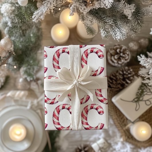 Candy Cane Letter C Kerst Cadeaupapier