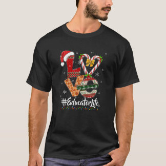 Candy Cane LOVE Educator Life Funny Kerstpaja T-shirt