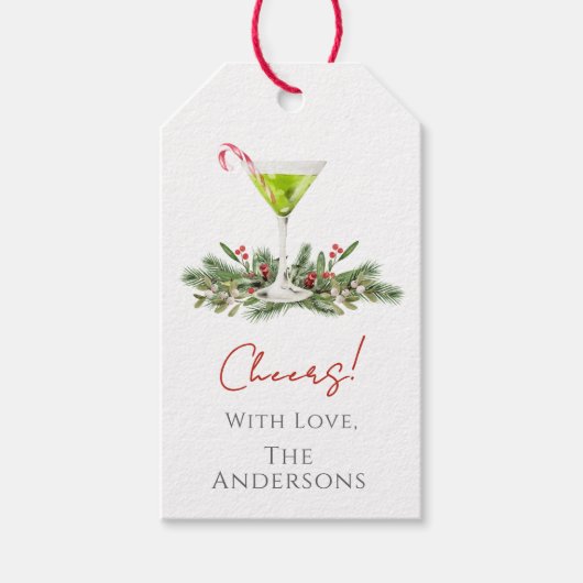 Candy Cane Martini & Mistletoe Kerstfeest Wensen Cadeaulabel (Voorkant)