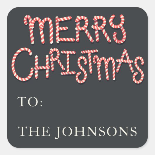 Candy Cane Merry Christmas Gift Sticker Label (Voorkant)