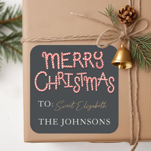 Candy Cane Merry Christmas Gift Sticker Label