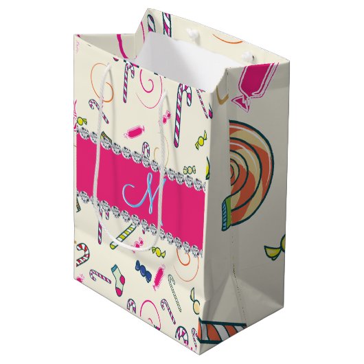 Candy Cane Monogram Medium Cadeauzakje (Voorkant Gekanteld)