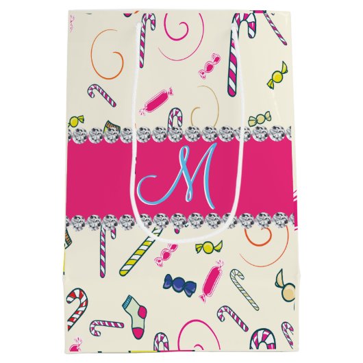 Candy Cane Monogram Medium Cadeauzakje (Achterkant)