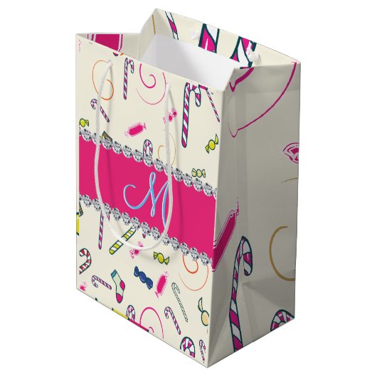 Candy Cane Monogram Medium Cadeauzakje (Achterkant Gekanteld)