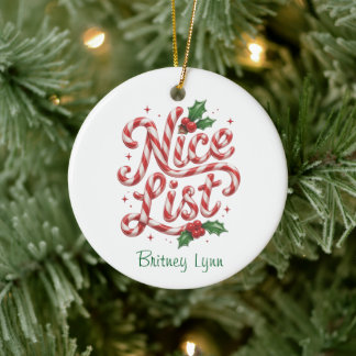 Candy Cane Nice List Keramisch Ornament