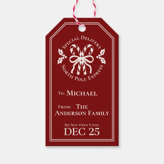 Candy Cane North Pole Express Special Delivery Cadeaulabel (Voorkant)