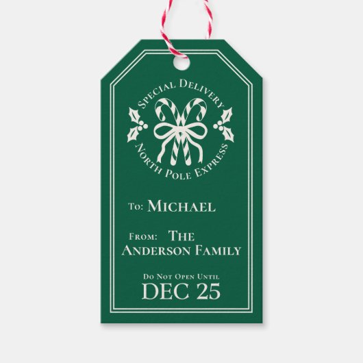 Candy Cane North Pole Express Special Delivery Cadeaulabel (Voorkant)