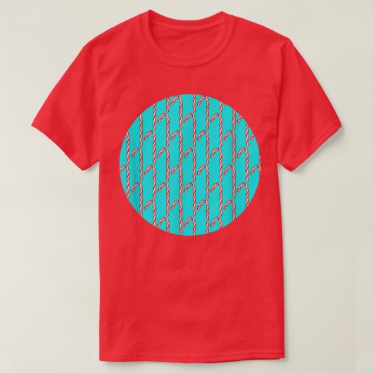Candy Cane Pattern on Turquoise Background T-shirt (Design voorkant)