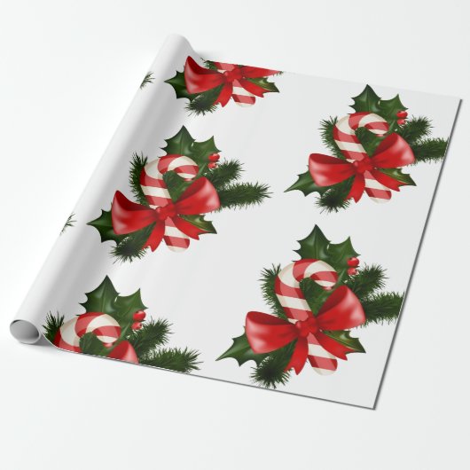 Candy Cane Pattern Retro Kerstcadeau Cadeaupapier (Uitgerold)
