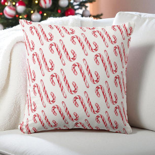 Candy Cane Pattern Rood Wit Waterverf Kerst Kussen