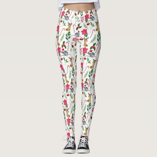 Candy Cane Pattern Waterverf Cute Leggings (Voorkant)