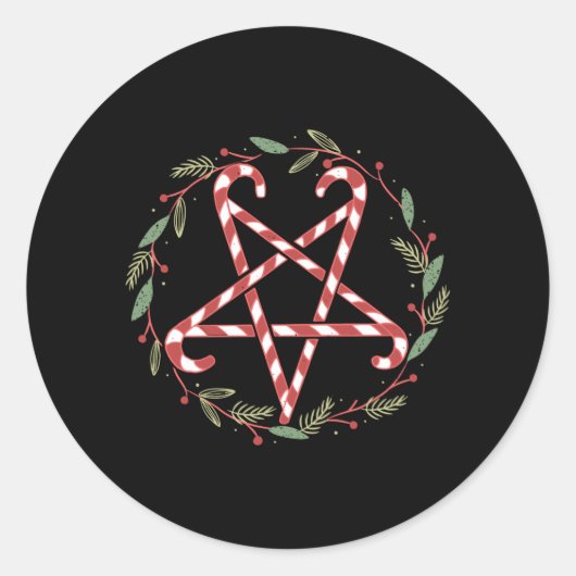 Candy Cane Pentagram Ronde Sticker (Voorkant)