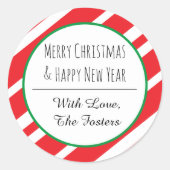 Candy Cane personaliseert Nieuwjaar prettige feest Ronde Sticker (Voorkant)