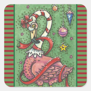 CANDY CANE PINK FLAMINGO KERST STICKERS