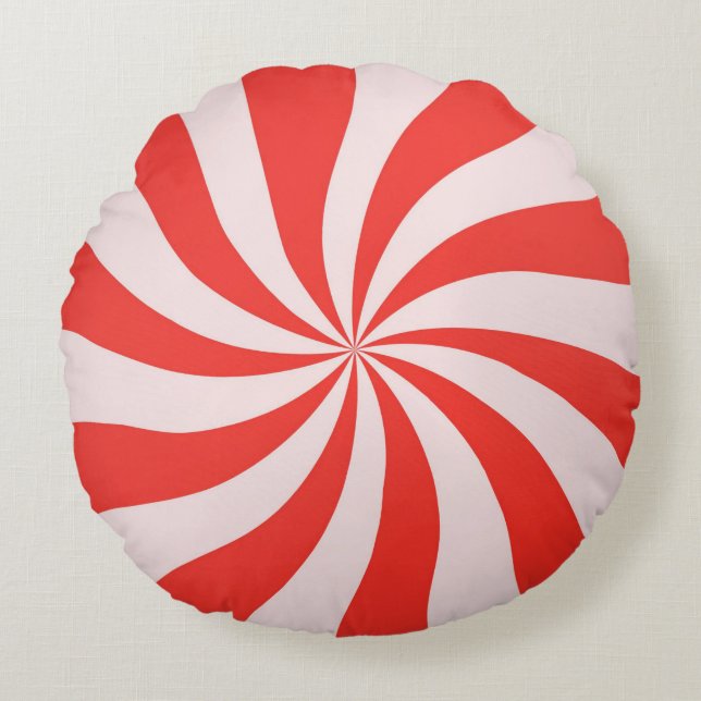 Candy Cane Pinrad Rond Kussen (Voorkant)