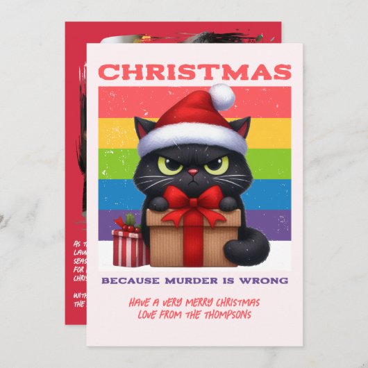 Candy Cane Pop Funny Cat Retro Christmas Photo Feestdagenkaart (Voorkant / Achterkant)