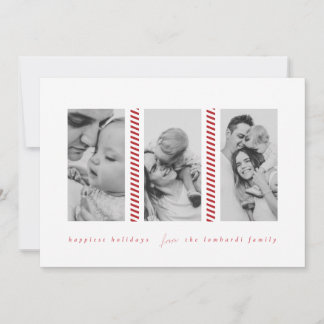Candy Cane Red Drie Foto Vakantie Kaart