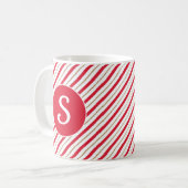 Candy Cane Red Faux Gold Stripes Monogram Mok (Voorkant links)