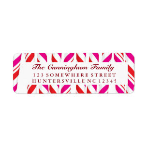 Candy Cane Red & Roze achtergrond Etiket