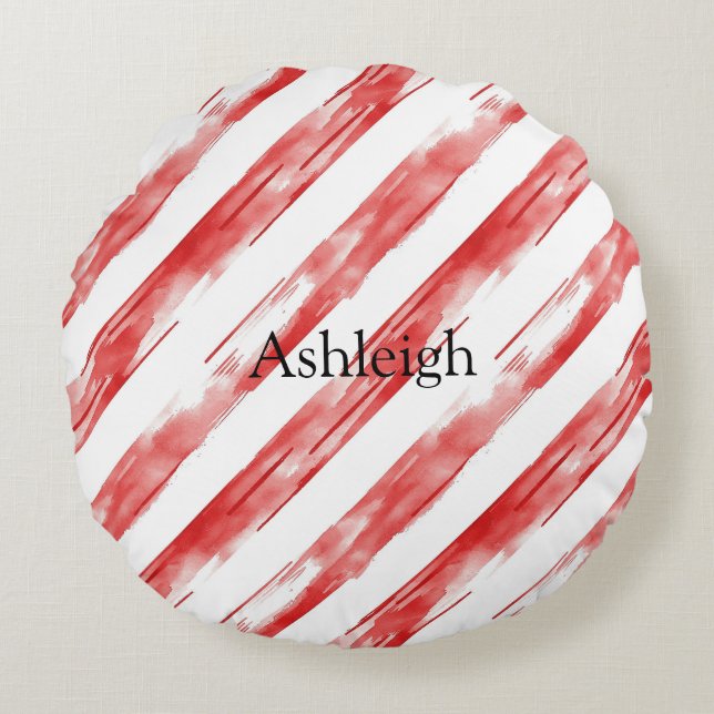 Candy Cane Red Stripes Kerstmis Rond Kussen (Voorkant)