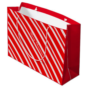 Candy Cane Red White Stripes Merry Kerstmis! Large Cadeautasje