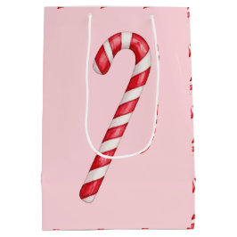 Candy cane red white stripes on pink watercolor  medium cadeauzakje