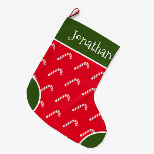 Candy Cane Red & White Typografie Name Large Grote Kerstsok