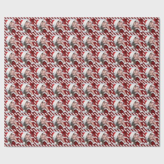 Candy Cane Ribbon Custom Single Photo Template Cadeaupapier (Vlak)