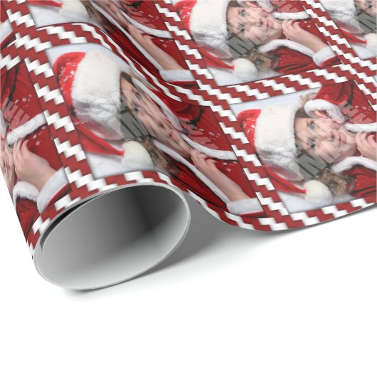 Candy Cane Ribbon Custom Single Photo Template Cadeaupapier (Rol Hoek)