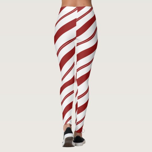 Candy Cane Rode Gestreepte Kerst Pepermunt Leggings (Achterkant)
