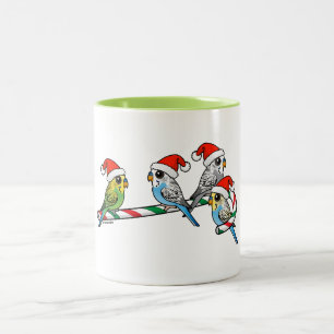 Candy Cane Santa Budgies Tweekleurige Koffiemok