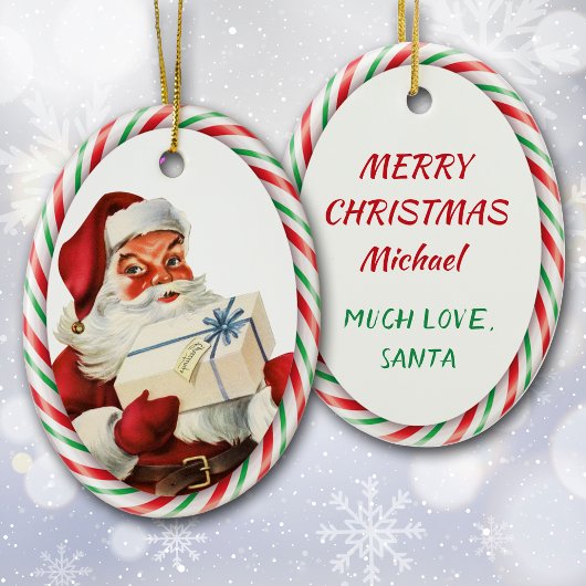 Candy Cane Santa Claus Personal Keramisch Ornament