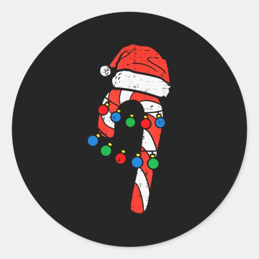 Candy Cane Santa Hat Christmas Lights Xmas Men Wom Ronde Sticker (Voorkant)