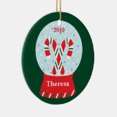 Candy Cane Snowglobe kerstversiering Keramisch Ornament (Rechts)