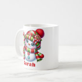 Candy Cane Snowman Kerstmis Custom Naam Koffiemok (Voorkant links)