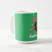 Candy Cane Stripe Letter A Large Kerstmis Koffiemok (Voorkant links)