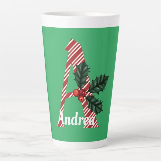 Candy Cane Stripe Letter A Large Kerstmis Latte Mok (Voorkant)