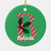 Candy Cane Stripe Letter B Grote Kerstmis Keramisch Ornament (Voorkant)